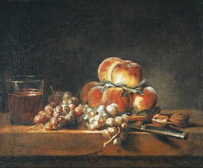 Still Life of Peaches, Nuts, Grapes and a Glass of Wine, 1758 by Jean Baptiste Simeon Chardin